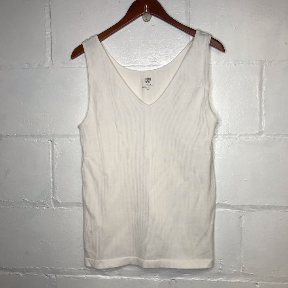 Jilla Women's Plus Size 3X White V Neck Ribbed Tank Top
